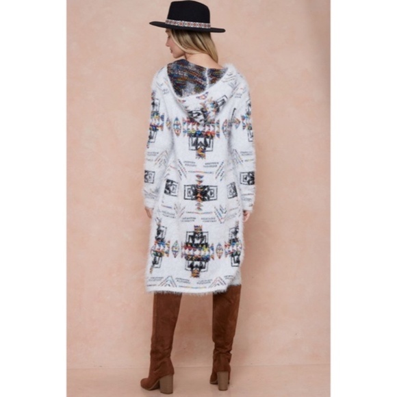 Aztec Rainbow Boho Cowichan Jacquard Eyelash Fuzzy Cardigan Knit Sweater - Picture 6 of 6